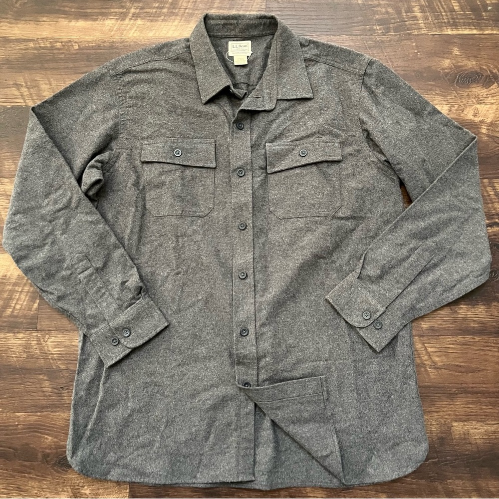 L.L. Bean gray thick cotton Chamois cloth flannel button front shirt XL outdoor